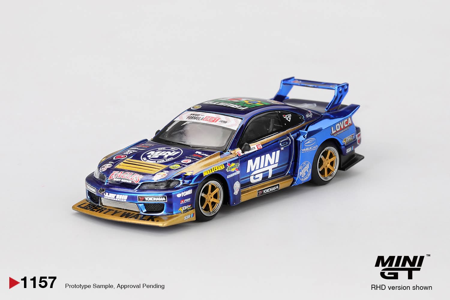 (Preorder) Mini GT 1:64 Nissan LB-Super Silhouette S15 SILVIA #555 Team MINI GT Liberty Walk 2025 Formula Drift – Chrome Blue