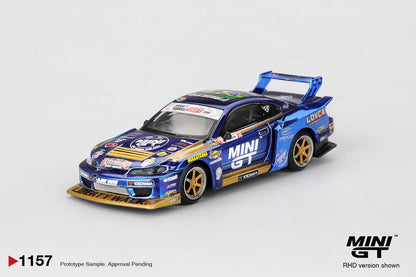 (Preorder) Mini GT 1:64 Nissan LB-Super Silhouette S15 SILVIA #555 Team MINI GT Liberty Walk 2025 Formula Drift – Chrome Blue