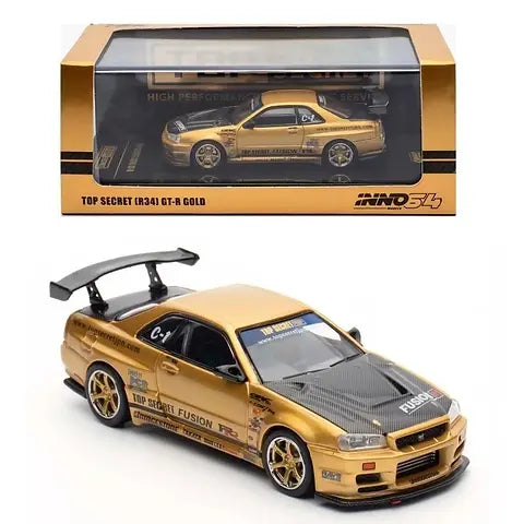 NISSAN SKYLINE GT-R R34 TOP SECRET GOLD INNO64 1:64 SCALE