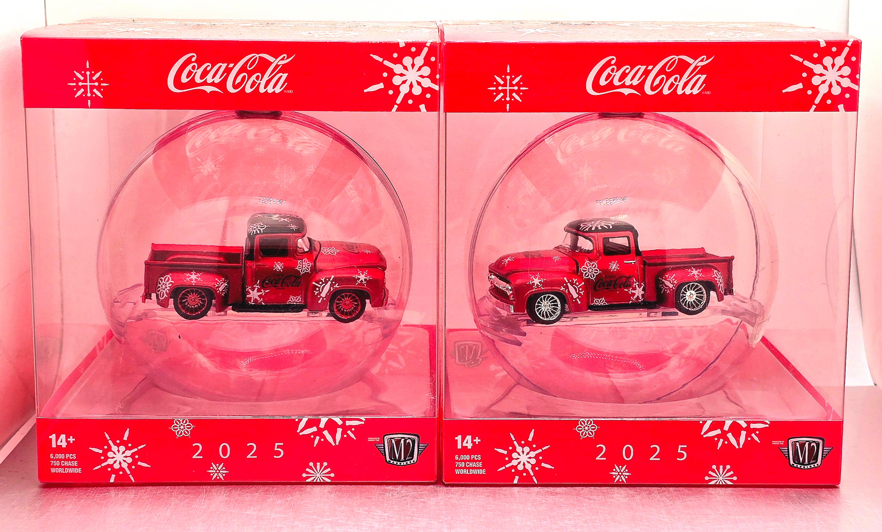2 PACK M2 Machines 2025 Coca-Cola Christmas Ornament 1956 Ford F-100 Truck Red /CHASE VARIANT