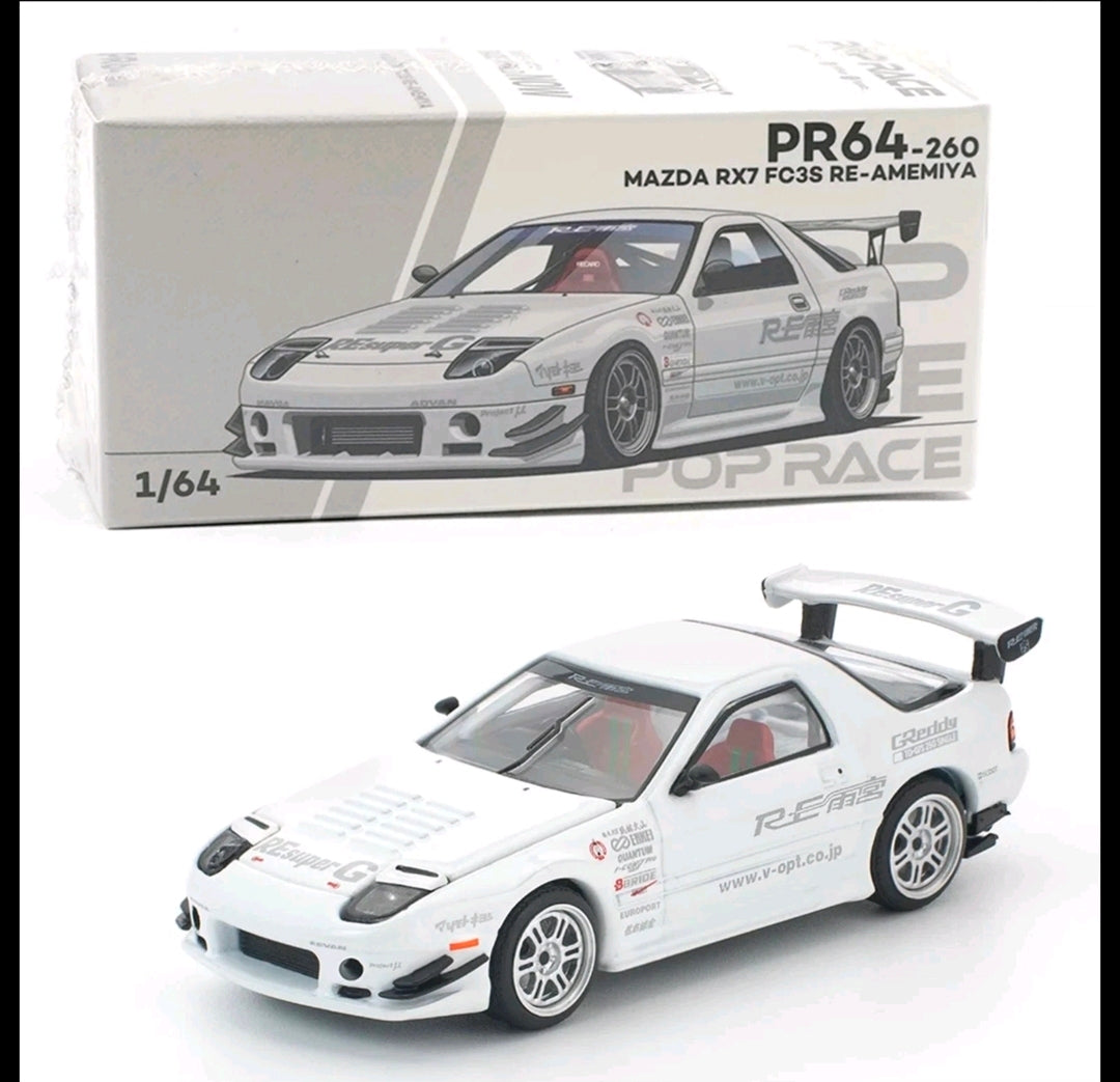 POPRACE PR64-260 MAZDA RX7 FC3S RE-AMEMIYA WHITE 1/64 POP RACE RX-7