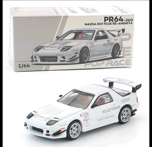POPRACE PR64-260 MAZDA RX7 FC3S RE-AMEMIYA WHITE 1/64 POP RACE RX-7