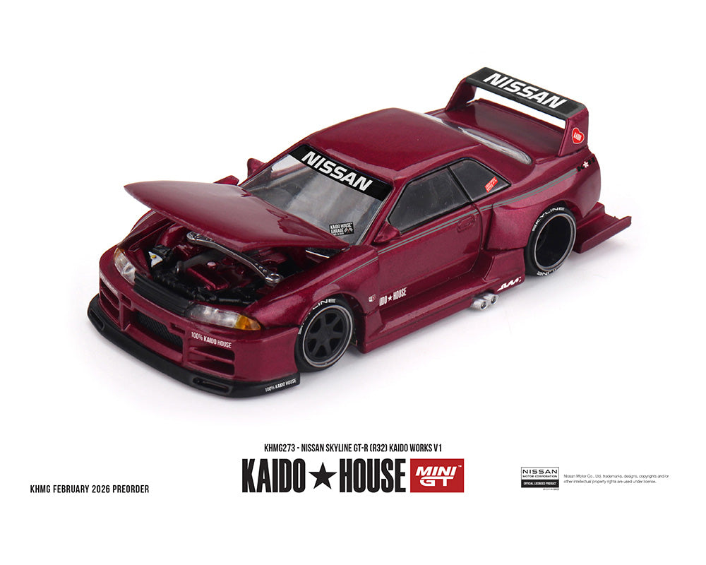 (Preorder) Kaido House x Mini GT 1:64 Nissan Skyline GT-R (R32) Kaido Works V1 - Burgundy Red