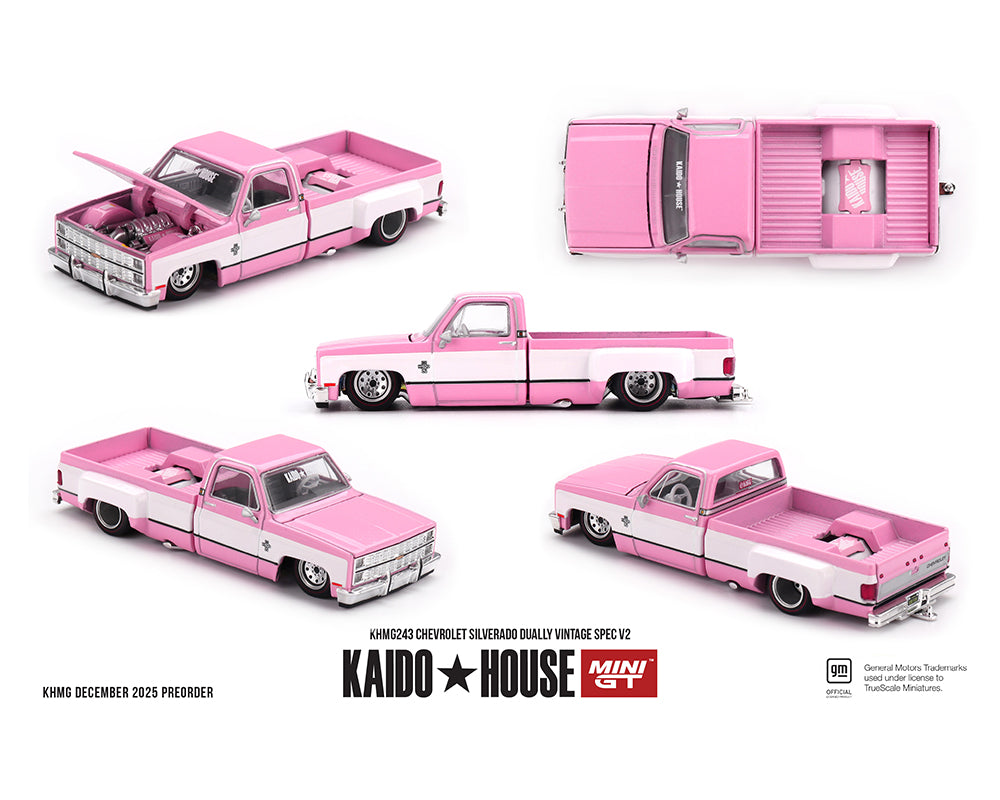 Kaido House x Mini GT Chevrolet Silverado Dually Vintage Spec V2 – Pink with White