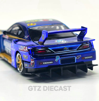 Mini GT 1:64 Nissan LB-Super Silhouette S15 SILVIA #555 Team MINI GT Liberty Walk 2025 Formula Drift – Chrome Blue