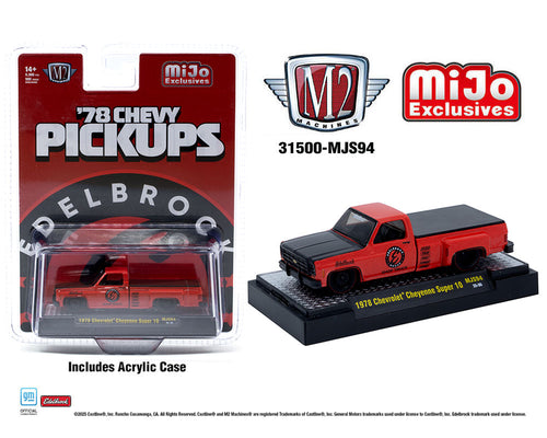 M2 Machines 1:64 1978 Chevrolet Cheyenne Super 30 Custom EDELBROCK – Red – MiJo Exclusives Limited Edition