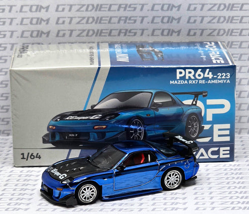 POPRACE PR64-223 MAZDA RX7 RE-AMEMIYA WIDEBODY BLUE CHROME 1/64 POP RACE RX-7