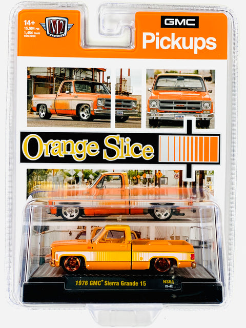 M2 Machines Hobby Exclusive 1976 GMC Sierra Grande “Orange Slice” Truck Chase