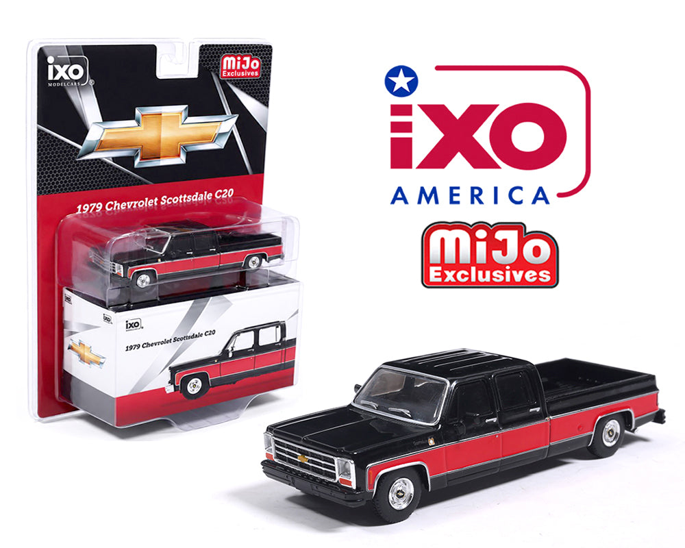 IXO Model 1:64 1979 Chevrolet Scottsdale C20 Crew Cab – Black w/ Red two Tone – Limited Edition – Mijo Exclusives