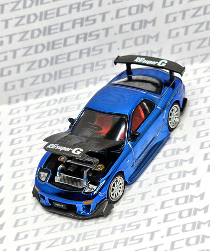 POPRACE PR64-223 MAZDA RX7 RE-AMEMIYA WIDEBODY BLUE CHROME 1/64 POP RACE RX-7