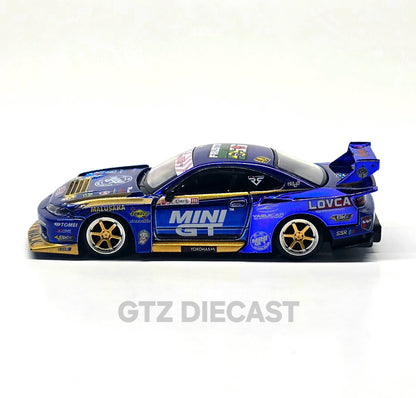 Mini GT 1:64 Nissan LB-Super Silhouette S15 SILVIA #555 Team MINI GT Liberty Walk 2025 Formula Drift – Chrome Blue
