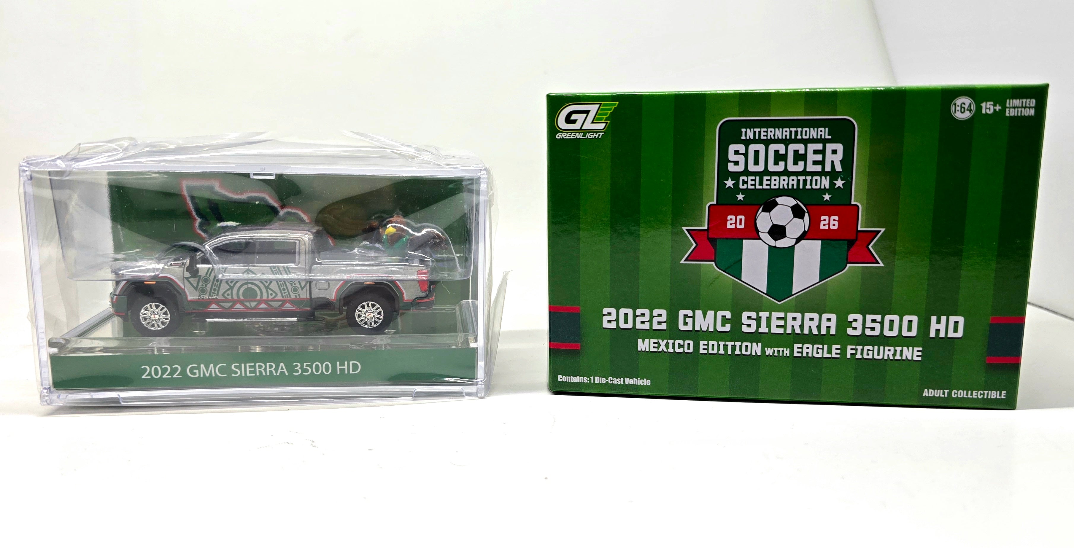 Greenlight 1:64 2022 GMC Sierra 3500 HD Mexico Tribute FIFA Chase (Raw Version)