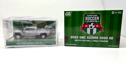 Greenlight 1:64 2022 GMC Sierra 3500 HD Mexico Tribute FIFA Chase (Raw Version)
