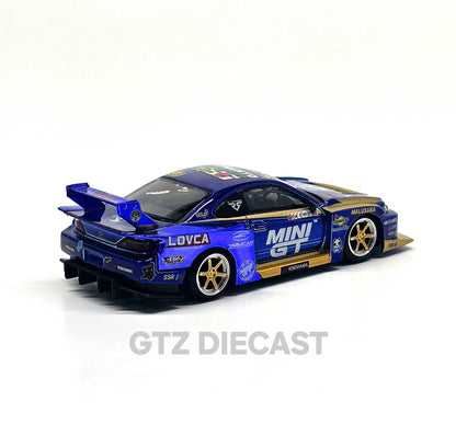Mini GT 1:64 Nissan LB-Super Silhouette S15 SILVIA #555 Team MINI GT Liberty Walk 2025 Formula Drift – Chrome Blue