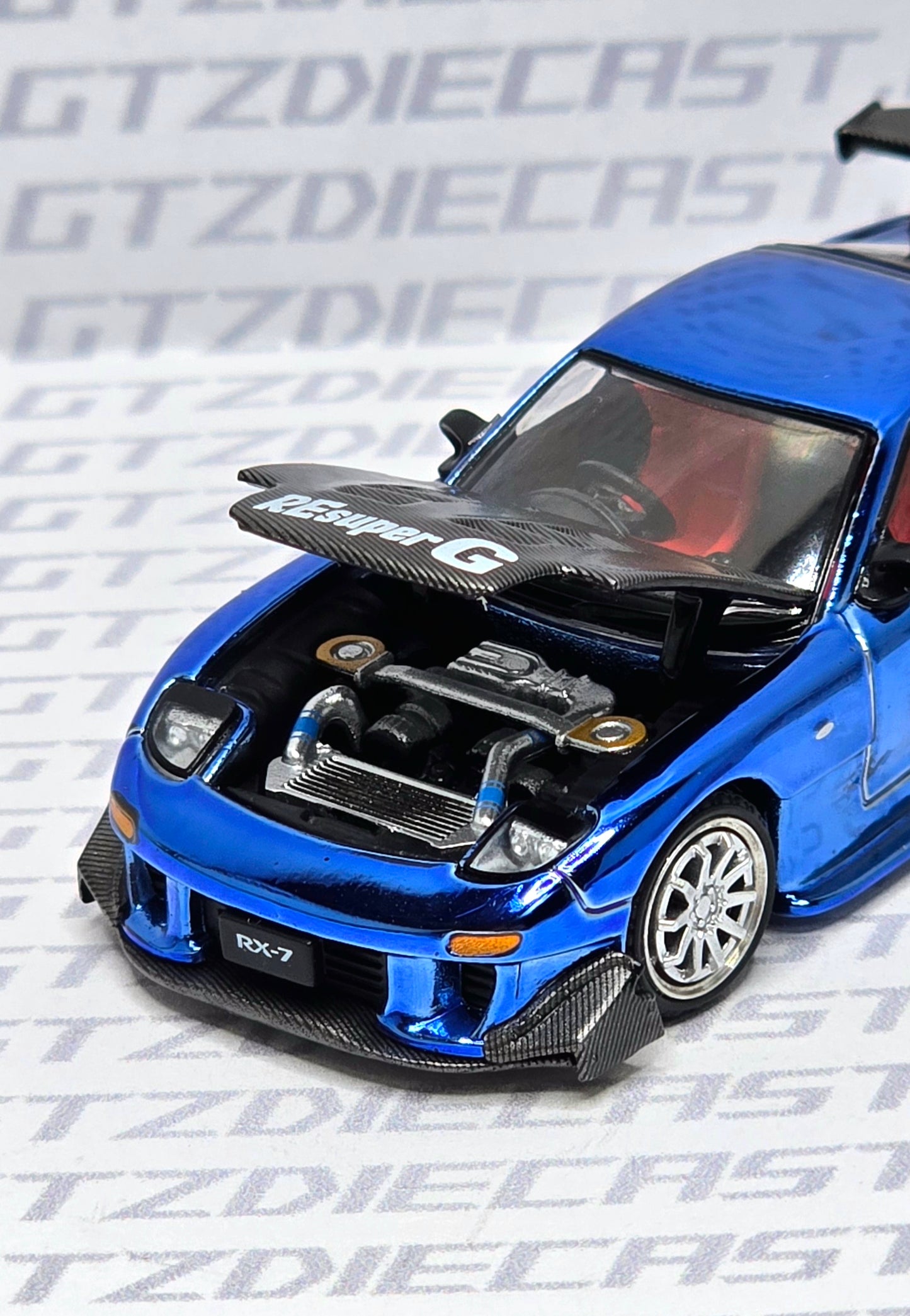 POPRACE PR64-223 MAZDA RX7 RE-AMEMIYA WIDEBODY BLUE CHROME 1/64 POP RACE RX-7