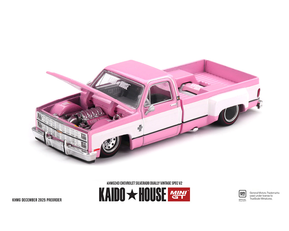 Kaido House x Mini GT Chevrolet Silverado Dually Vintage Spec V2 – Pink with White