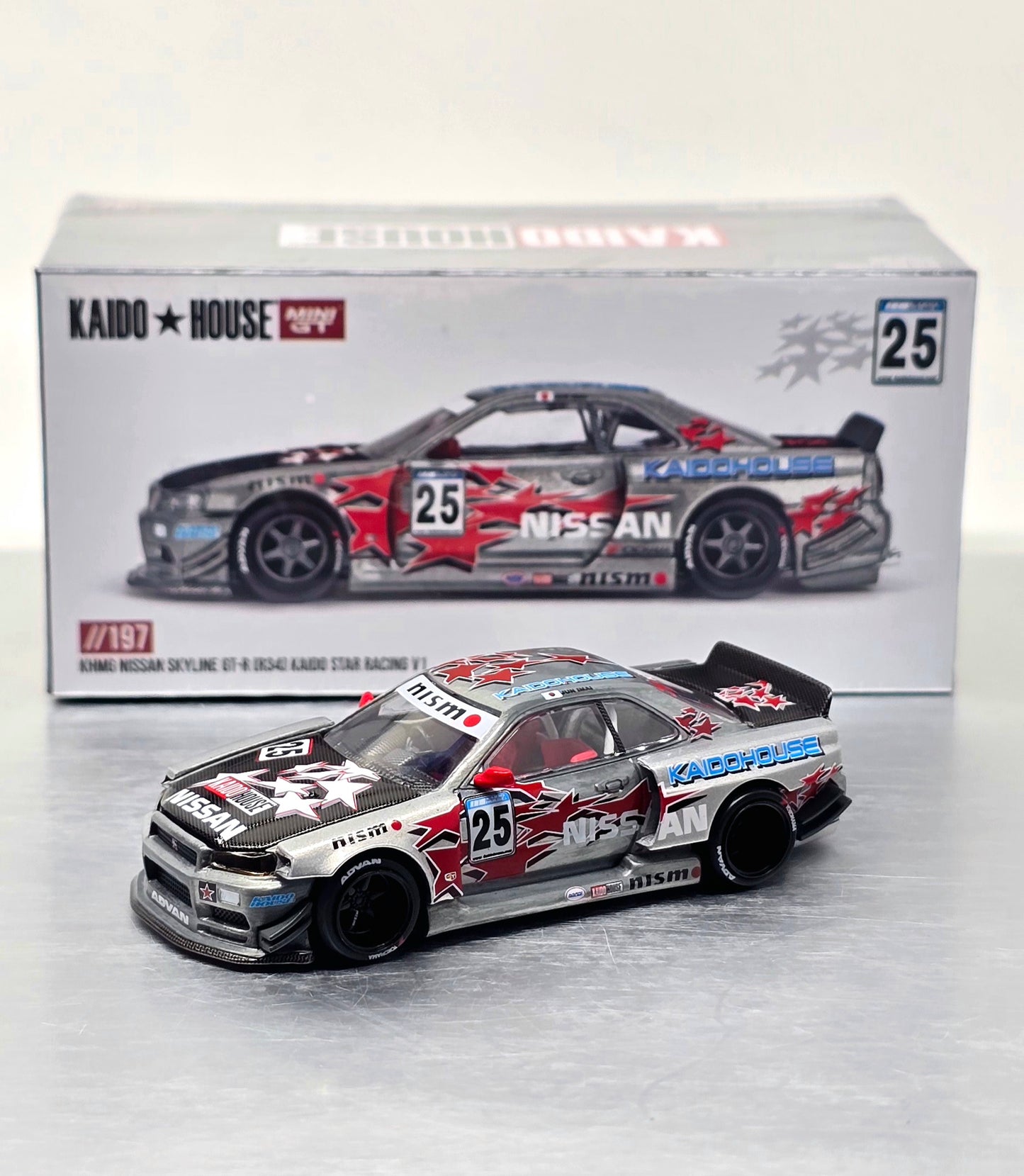 (CHASE) Kaido House x Mini GT 1:64 Nissan Skyline GT-R (R34) Kaido Star Racing V1- Silver