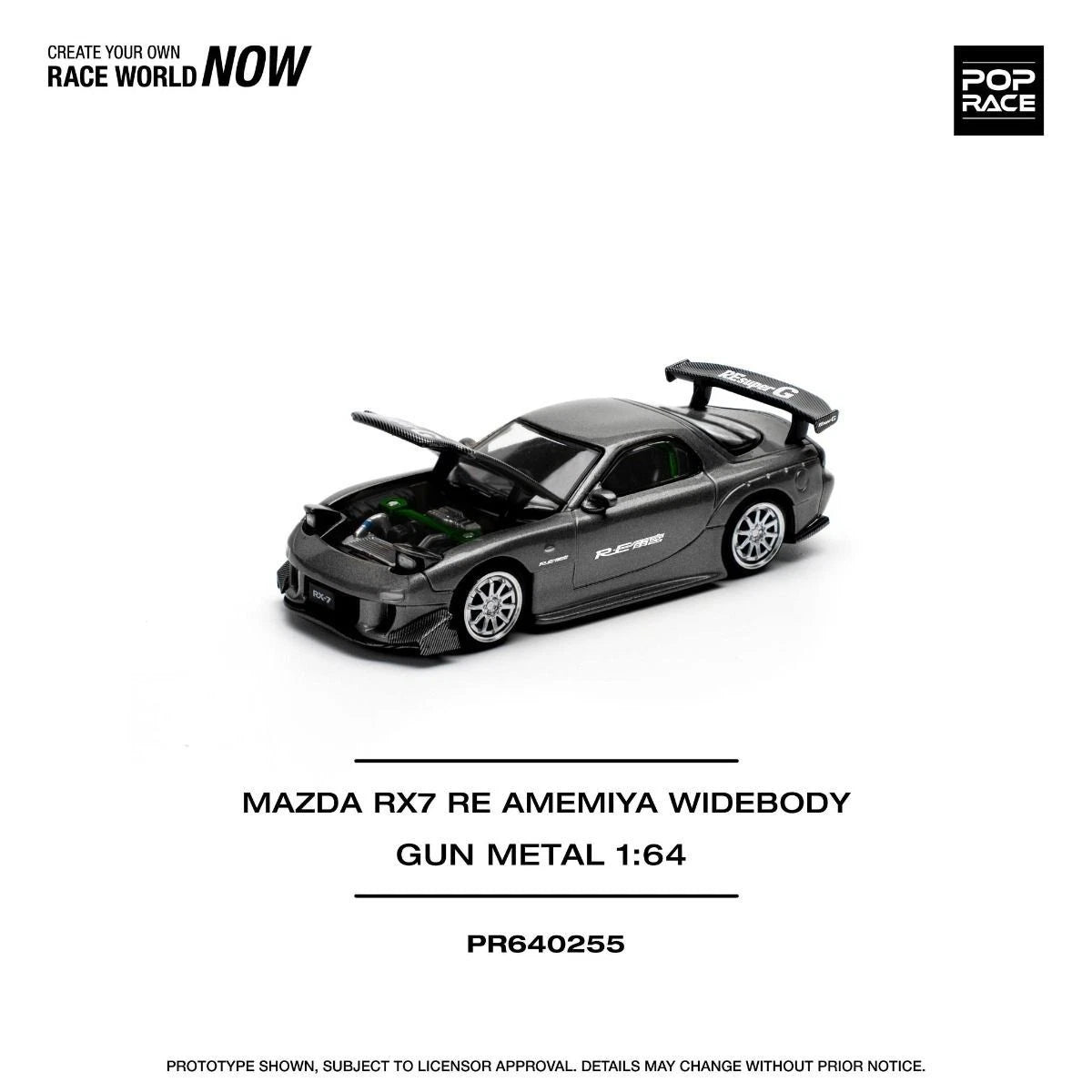 POPRACE PR64-255 Mazda RX-7 RE-AMEMIYA WIDEBODY GUN METAL 1/64 NEW POP RACE RX7