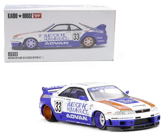 Nissan Skyline GT-R (R33) BFTHR V1 – White w/ Blue Two-tone - Kaido House x Mini GT 1:64