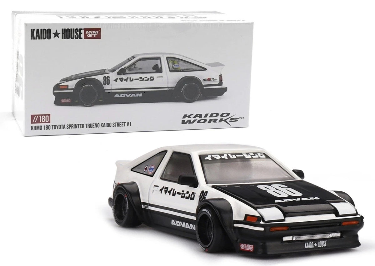 Toyota AE86 Sprinter Trueno Kaido Street V1- White Kaido House x Mini GT 1:64