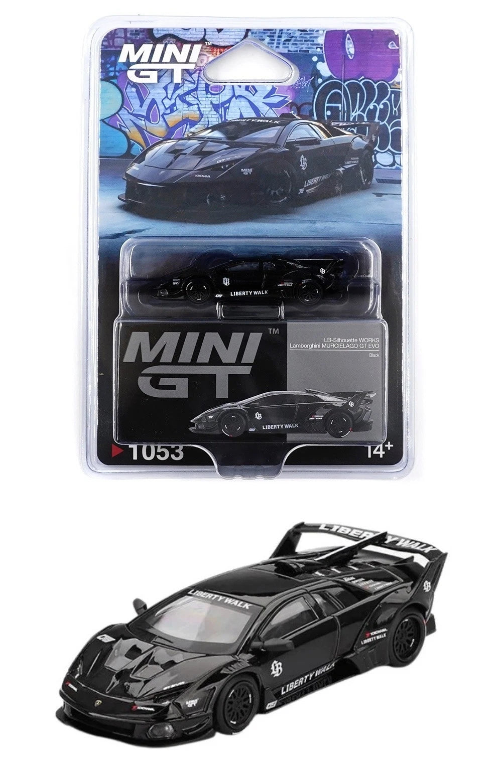 Mini GT #1053 1:64 Lamborghini LB-Silhouette WORKS MURCIELAGO GT- Evo Black- Mijo Exclusives