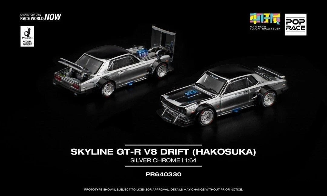 Pop Race 1:64 Nissan GT-R V8 Drift Hakosuka Chrome Silver HK ToyCar Salon #330