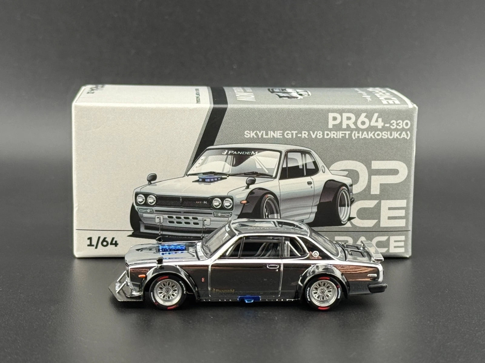Pop Race 1:64 Nissan GT-R V8 Drift Hakosuka Chrome Silver HK ToyCar Salon #330