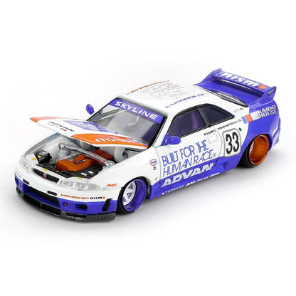 Nissan Skyline GT-R (R33) BFTHR V1 – White w/ Blue Two-tone - Kaido House x Mini GT 1:64