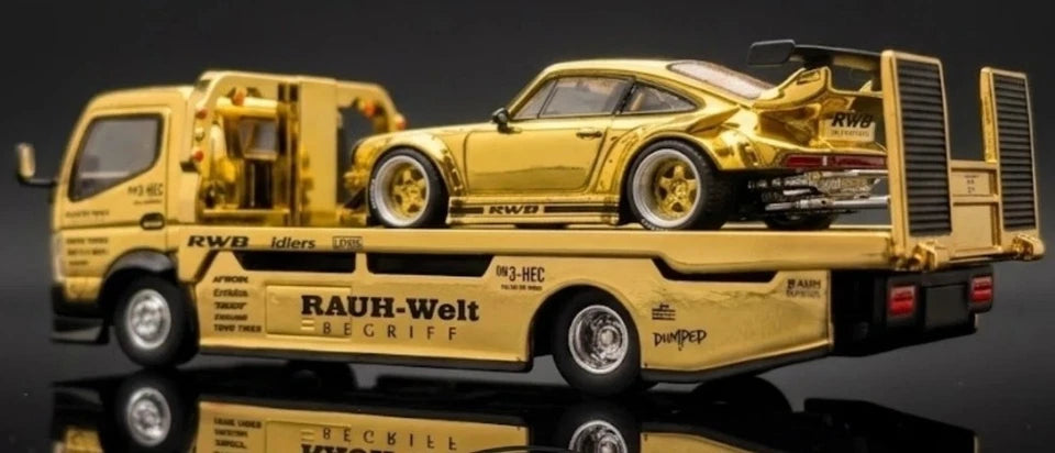 Pop Race 1:64 Porsche RWB 930 & RWB Truck Chrome Gold RWB Set HEC 2026