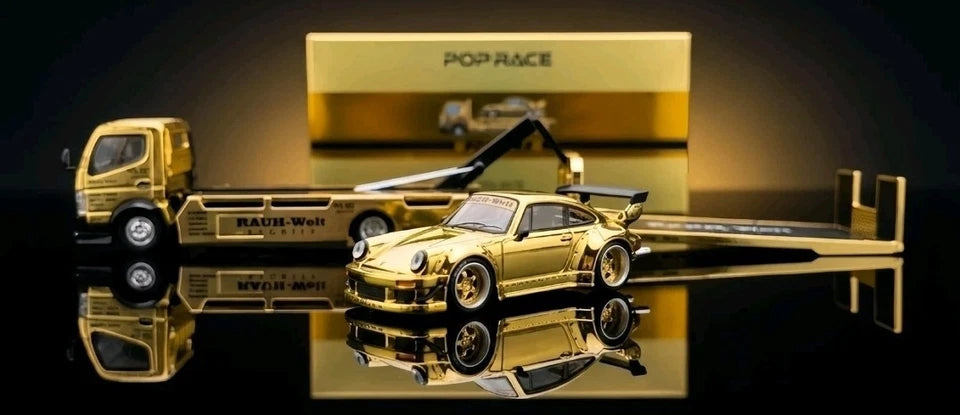 Pop Race 1:64 Porsche RWB 930 & RWB Truck Chrome Gold RWB Set HEC 2026