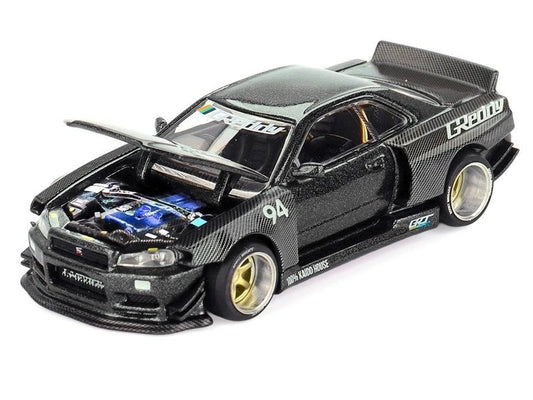 Nissan Skyline GT-R (R34) Kaido Works GReddy V2 – Black w Carbon Kaido House #222 x Mini GT 1:64