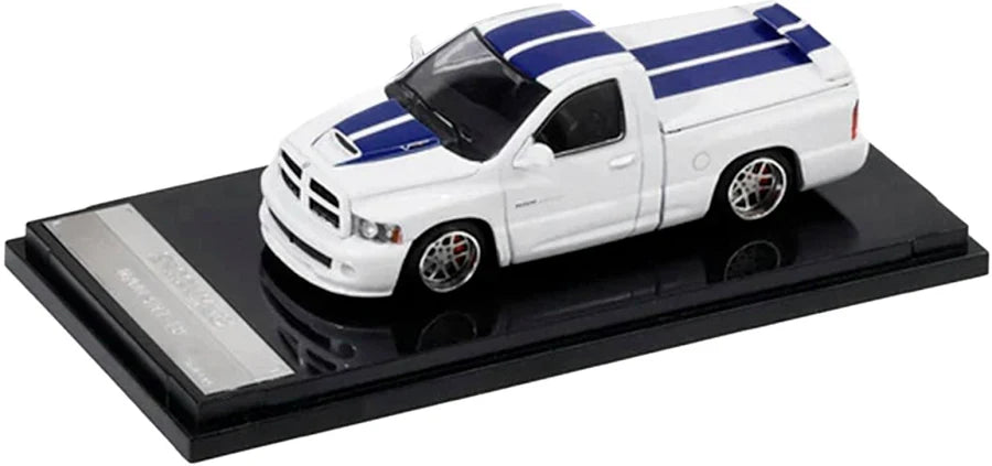 2003 Dodge Ram SRT-10 Pickup Truck White with Blue Stripes 1/64 Diecast Model Car by Shoom64 Models