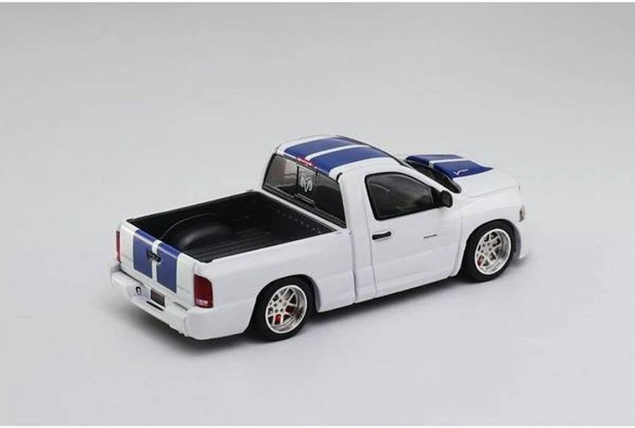 2003 Dodge Ram SRT-10 Pickup Truck White with Blue Stripes 1/64 Diecast Model Car by Shoom64 Models