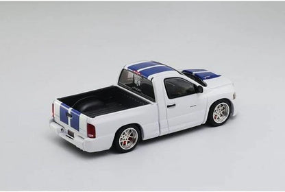 2003 Dodge Ram SRT-10 Pickup Truck White with Blue Stripes 1/64 Diecast Model Car by Shoom64 Models