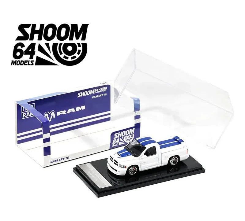 2003 Dodge Ram SRT-10 Pickup Truck White with Blue Stripes 1/64 Diecast Model Car by Shoom64 Models